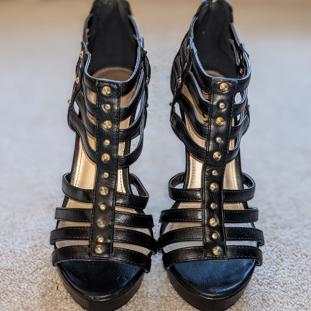 Black leather cage heels size 8 - Picture 5 of 8
